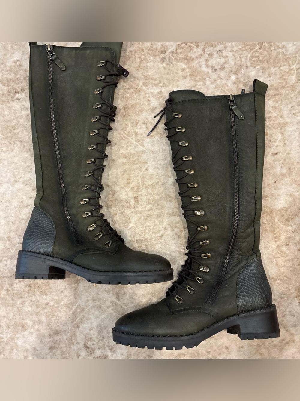 Vintage Foundry Women's Olive Green Lace-Up knee high Combat Boots SZ 9